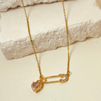 Safety Pin with Heart Charm Necklace