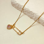 Safety Pin with Heart Charm Necklace