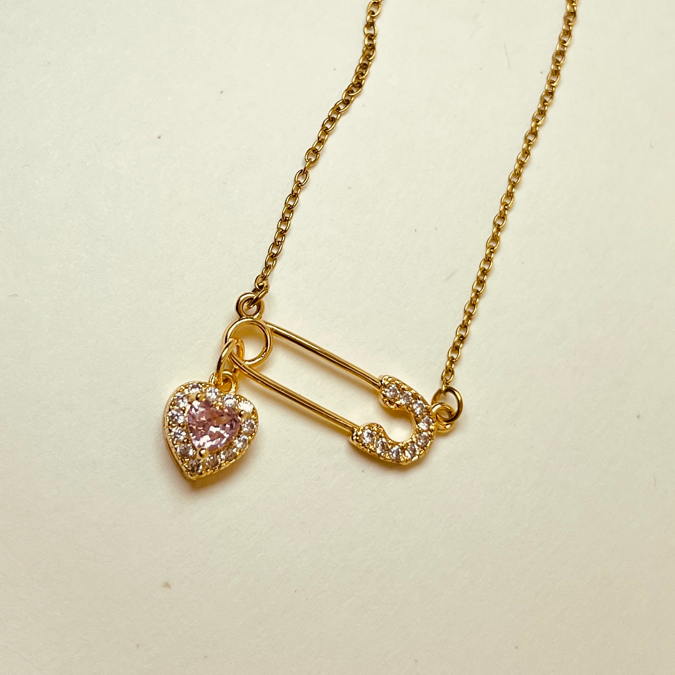 Safety Pin with Heart Charm Necklace