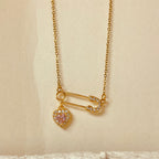 Safety Pin with Heart Charm Necklace