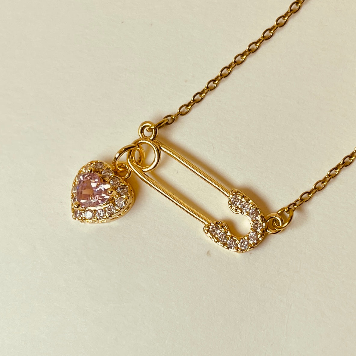 Safety Pin with Heart Charm Necklace