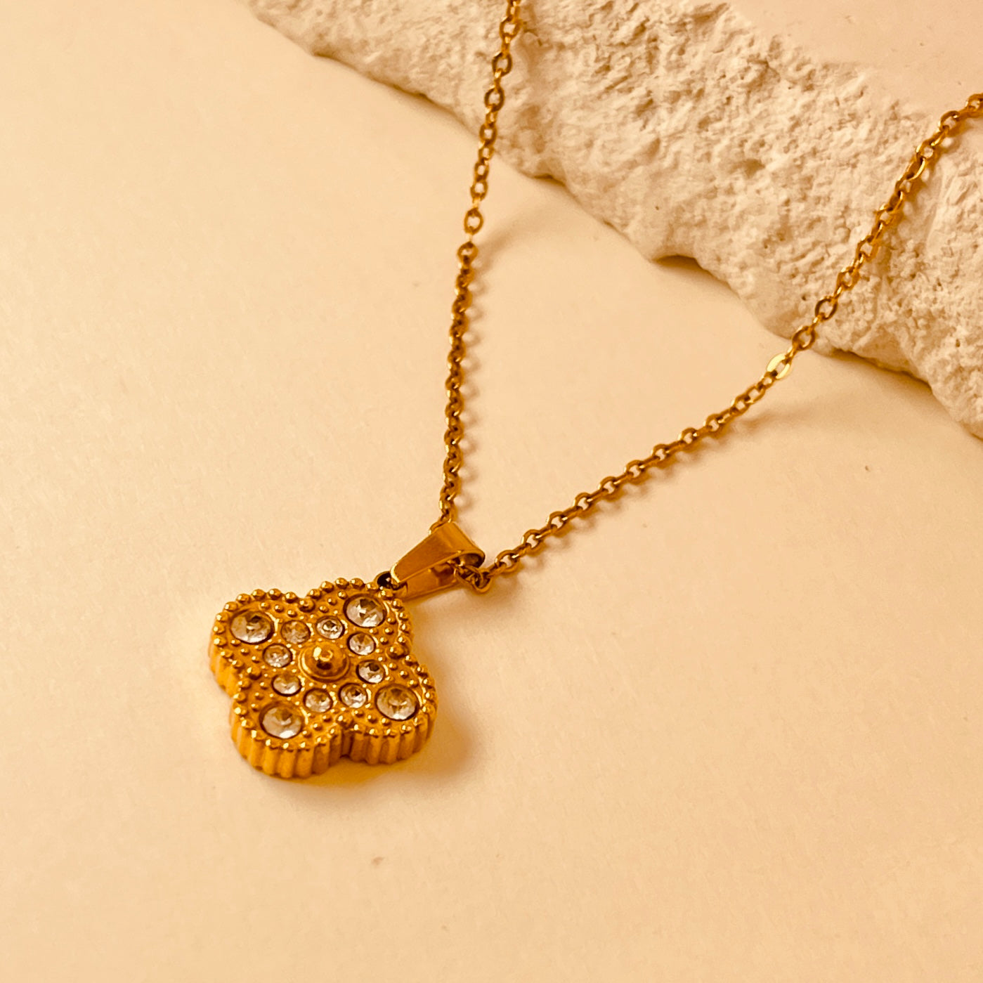 Lucky Clover Zircon Pendant (two sided)