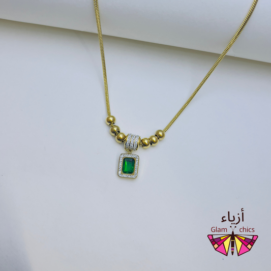 Square Zircon Titanium Necklace