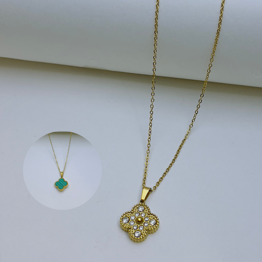 Lucky Clover Zircon Pendant (two sided)