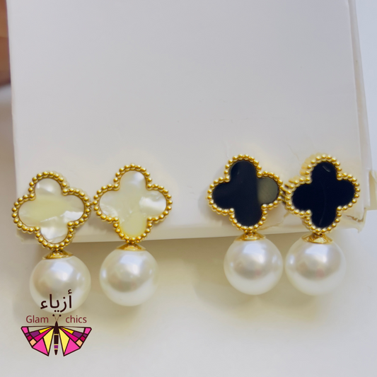 Mid Night Clover Pearl Luxe Hoops