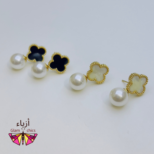Mid Night Clover Pearl Luxe Hoops