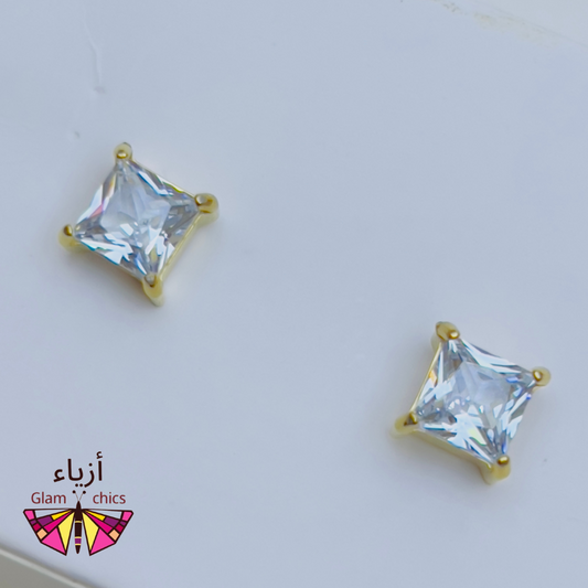 Square Copper Inlay Zircon Ear Studs