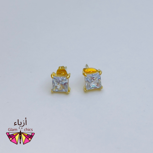 Square Copper Inlay Zircon Ear Studs